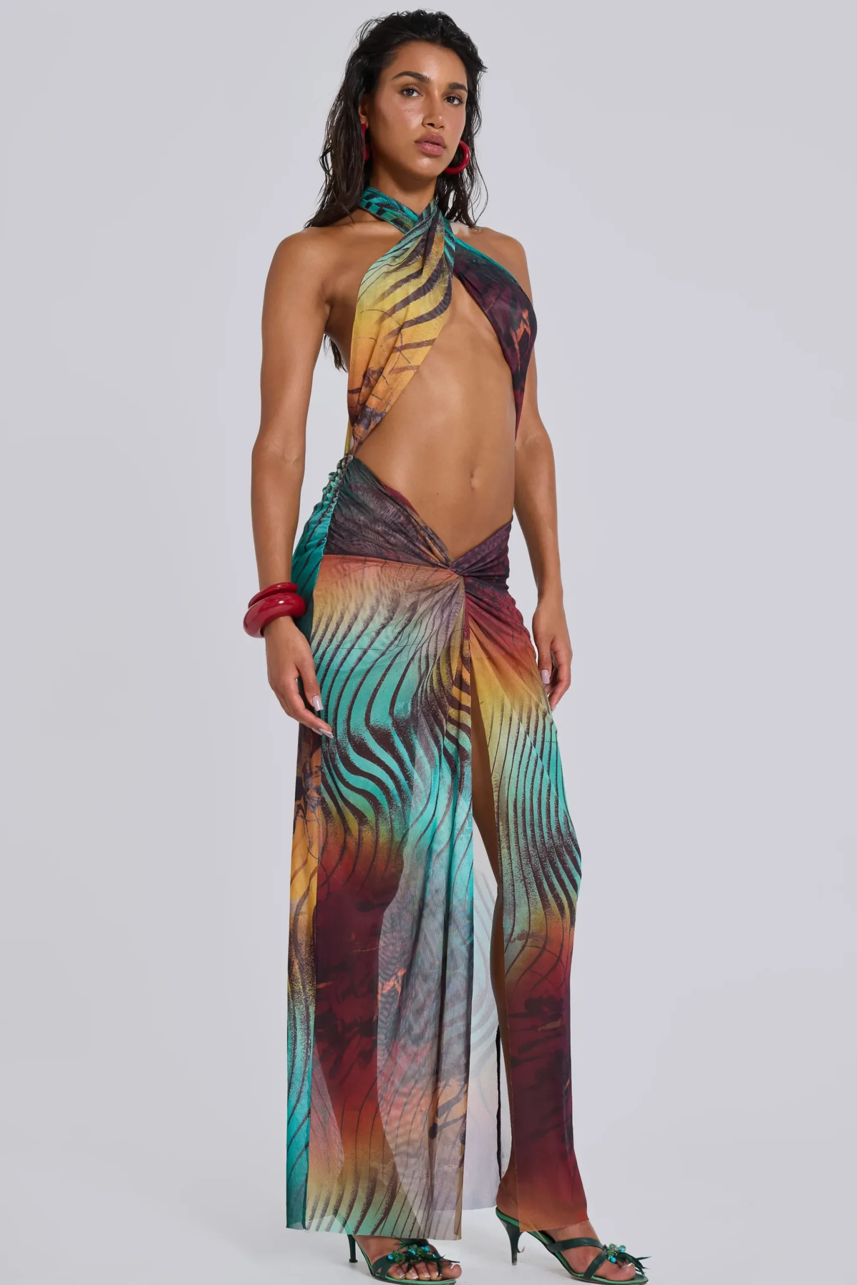 Fashion Jaded London Akila Knotted Halter Maxi Dress