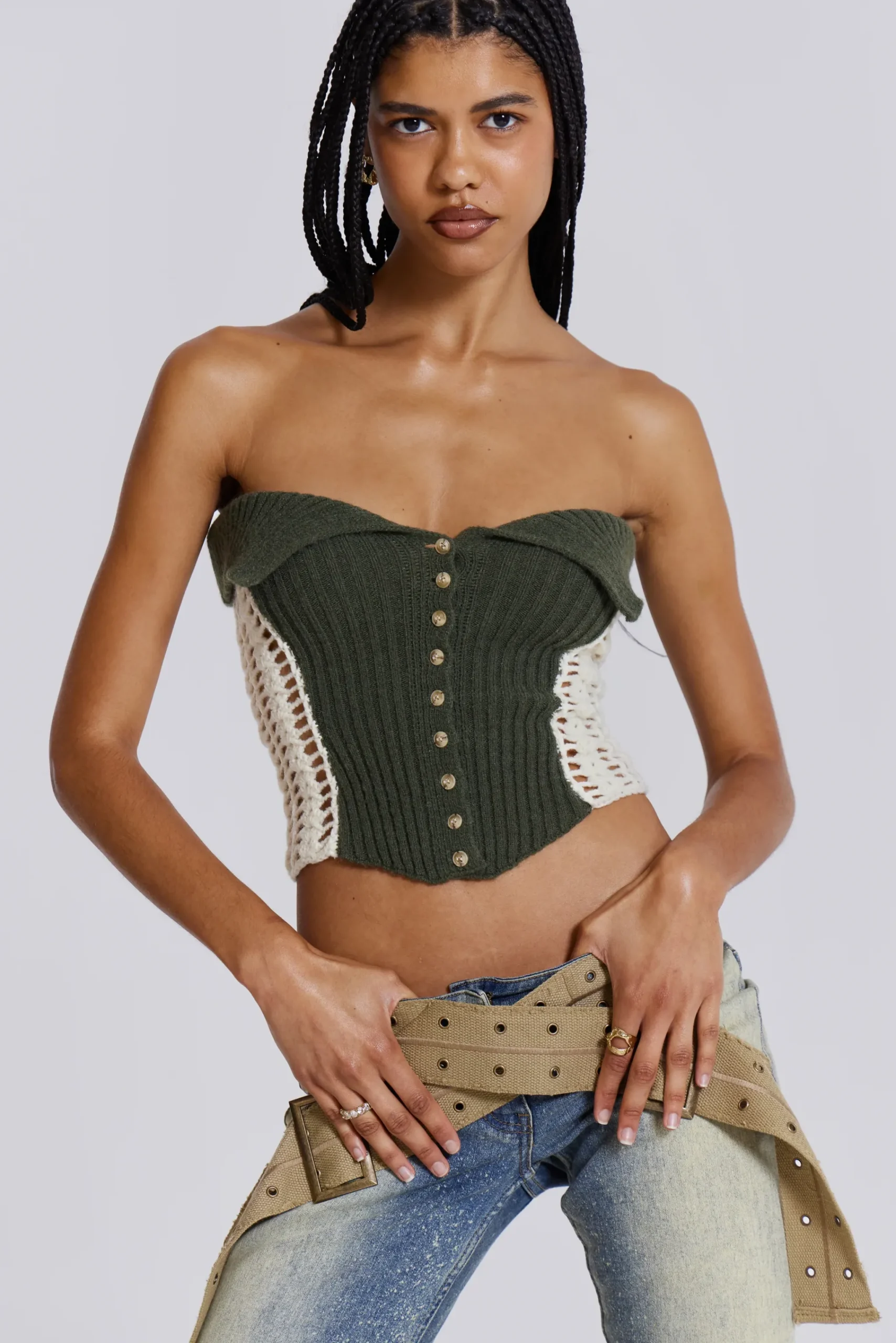 Discount Jaded London Akio Knitted Corset Top