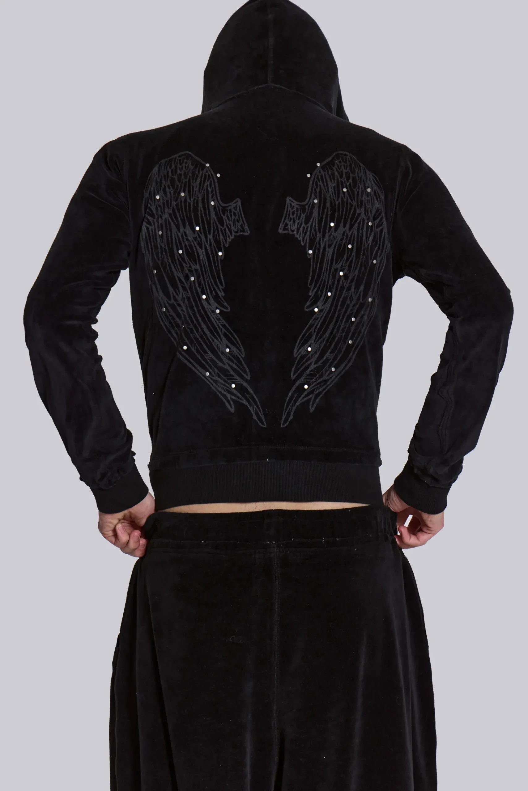 Best Sale Jaded London Angel Black Velour Zip Hoodie