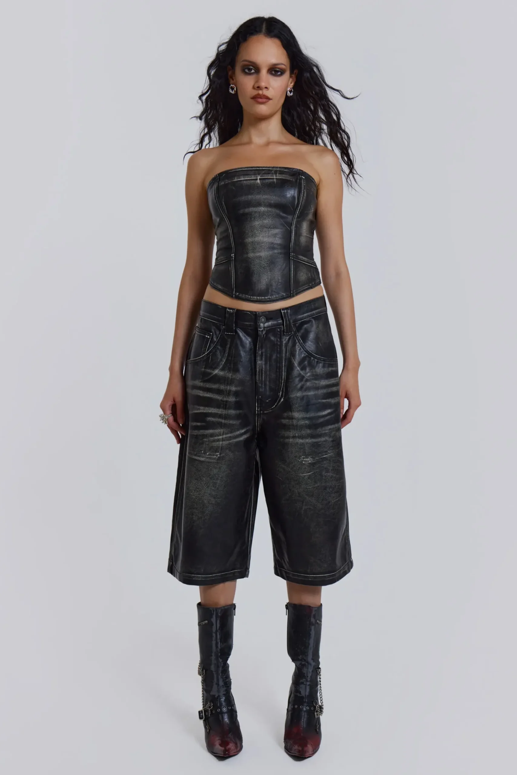 Store Jaded London Ash Faux Leather Colossus Shorts
