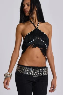 Shop Jaded London Asha Fringed Top With Buttons