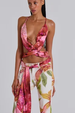 Clearance Jaded London Ayla Satin Backless Plunge Wrap Top In Rosa