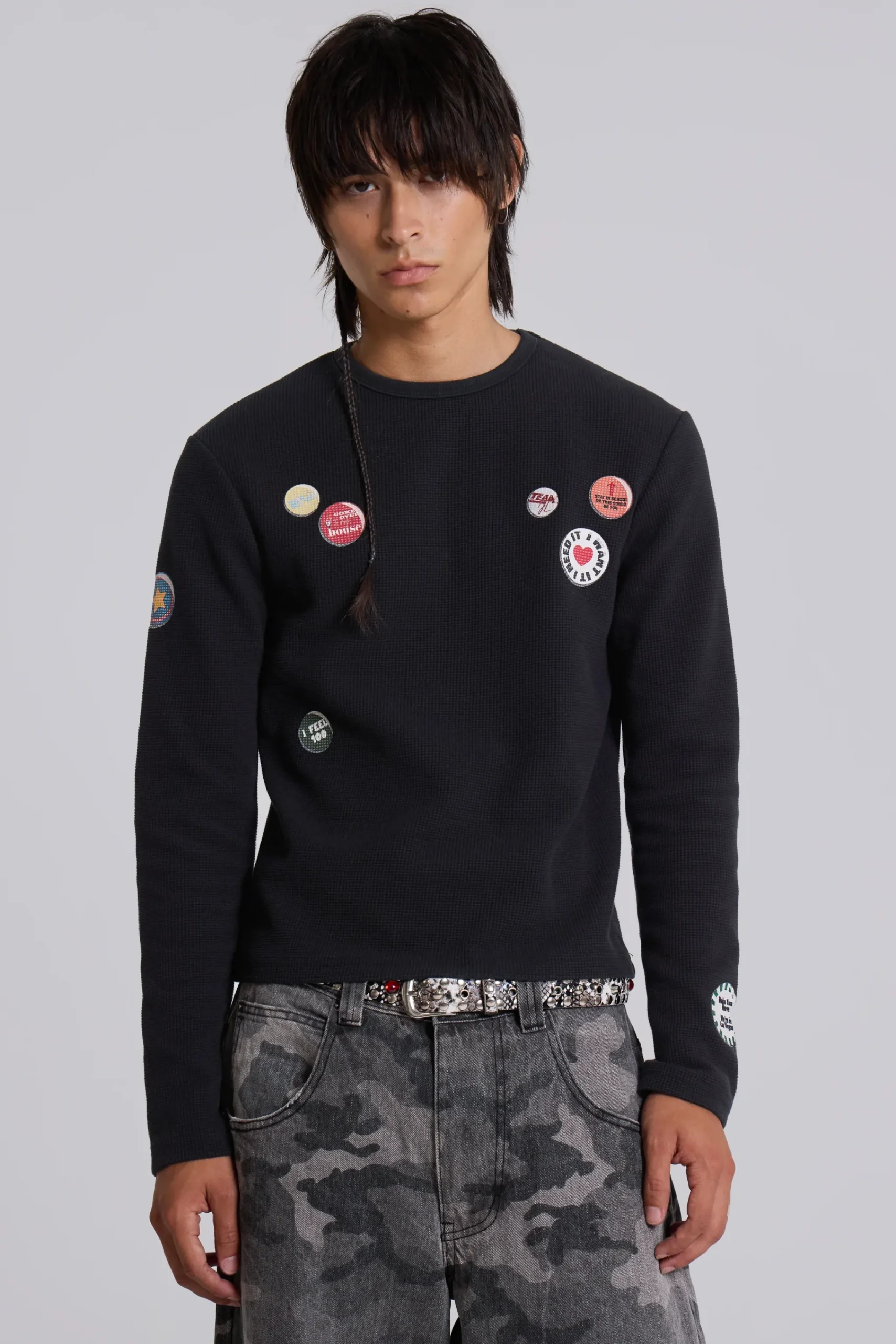 Best Sale Jaded London Badge Waffle Long Sleeve T-shirt