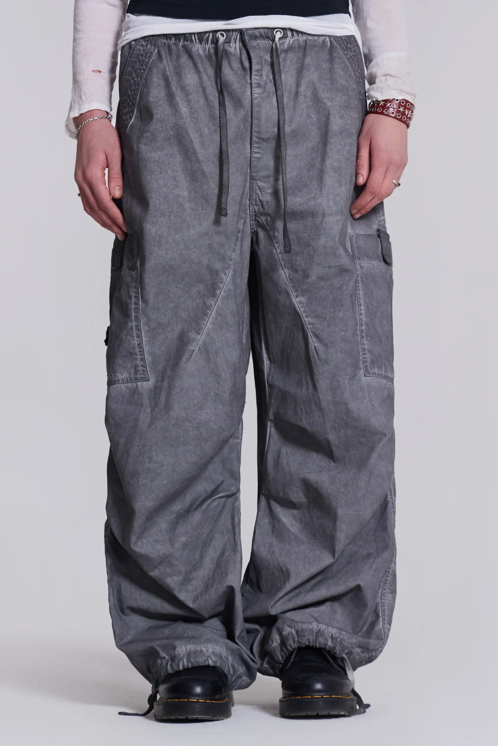 Fashion Jaded London Black Oil Wash Parachute Pants