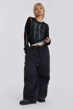 Online Jaded London Black Parachute Cargo Pants