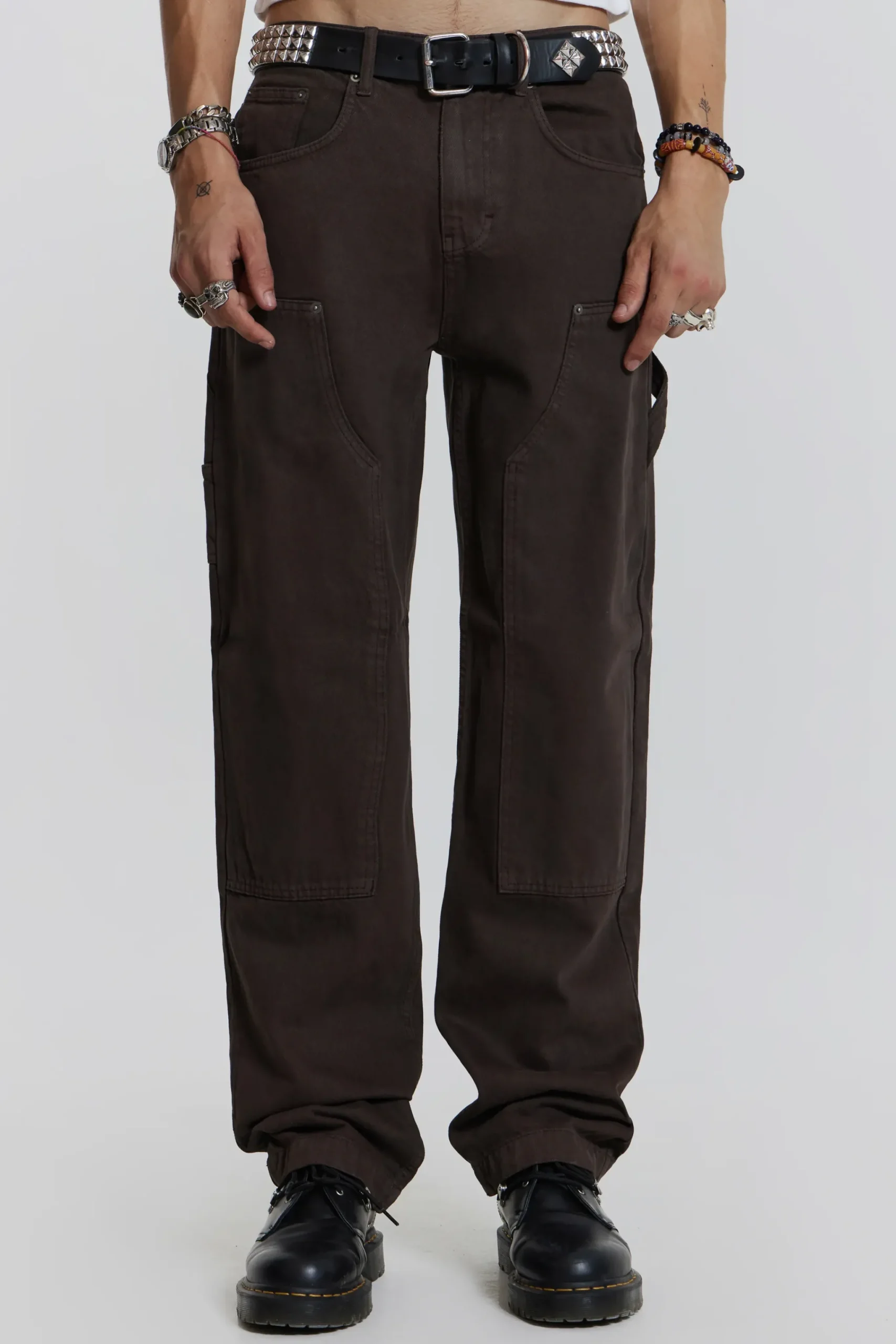 Store Jaded London Brown Carpenter Jeans In Skate Fit