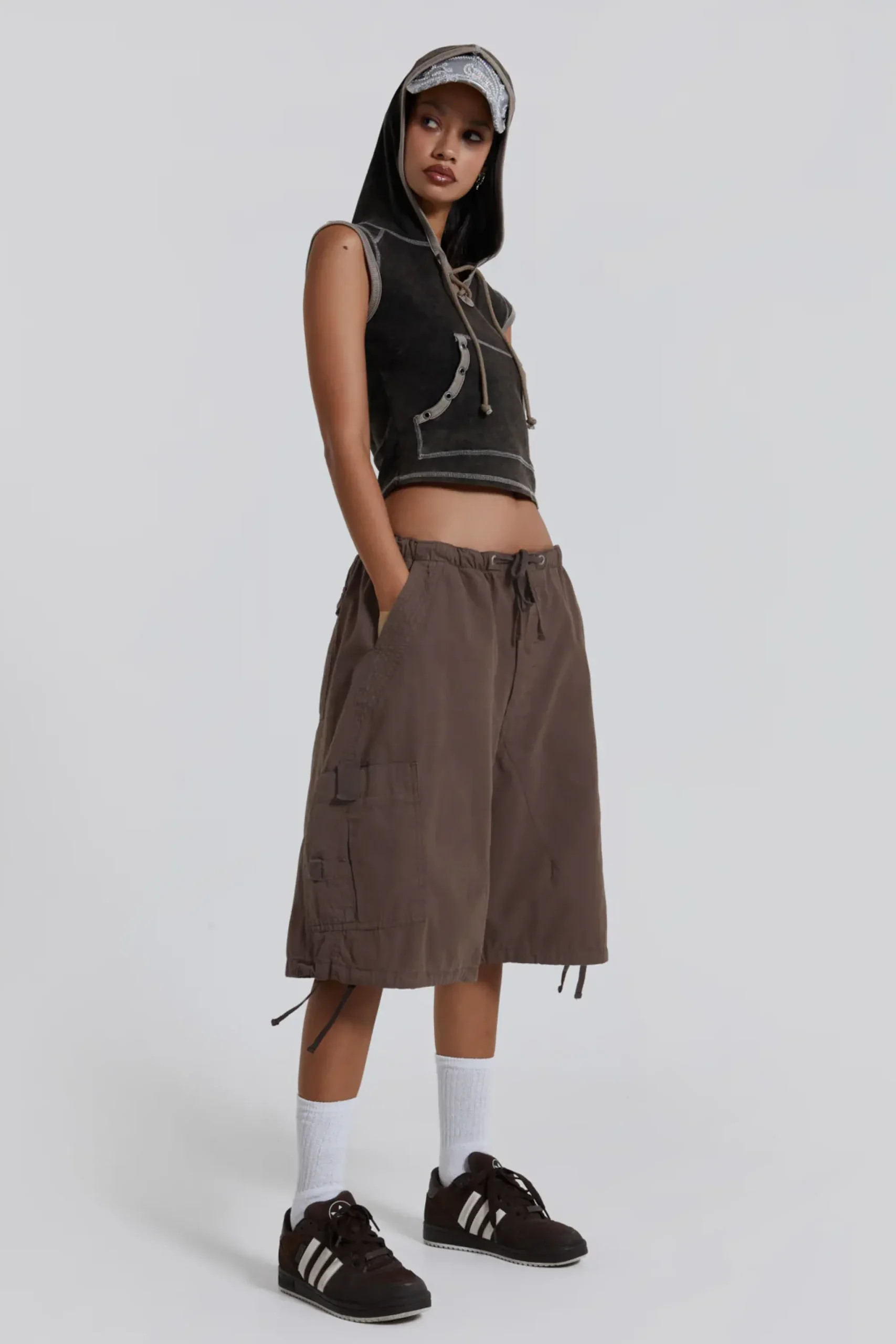 Hot Jaded London Brown Parachute Cargo Shorts