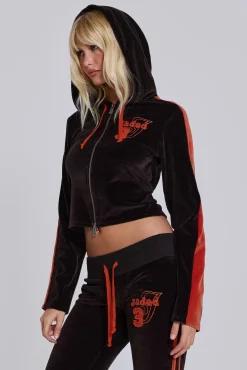 Hot Jaded London Brown Three Velour Fitted Hoodie