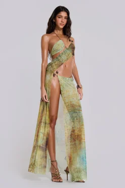 Hot Jaded London Cantha Asymmetric Cut Out Maxi Dress in Lagoon
