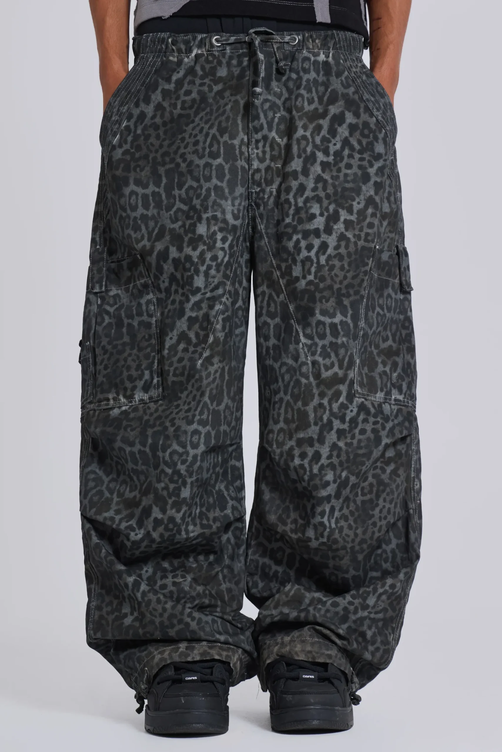Outlet Jaded London Charcoal Leopard Parachute Pants
