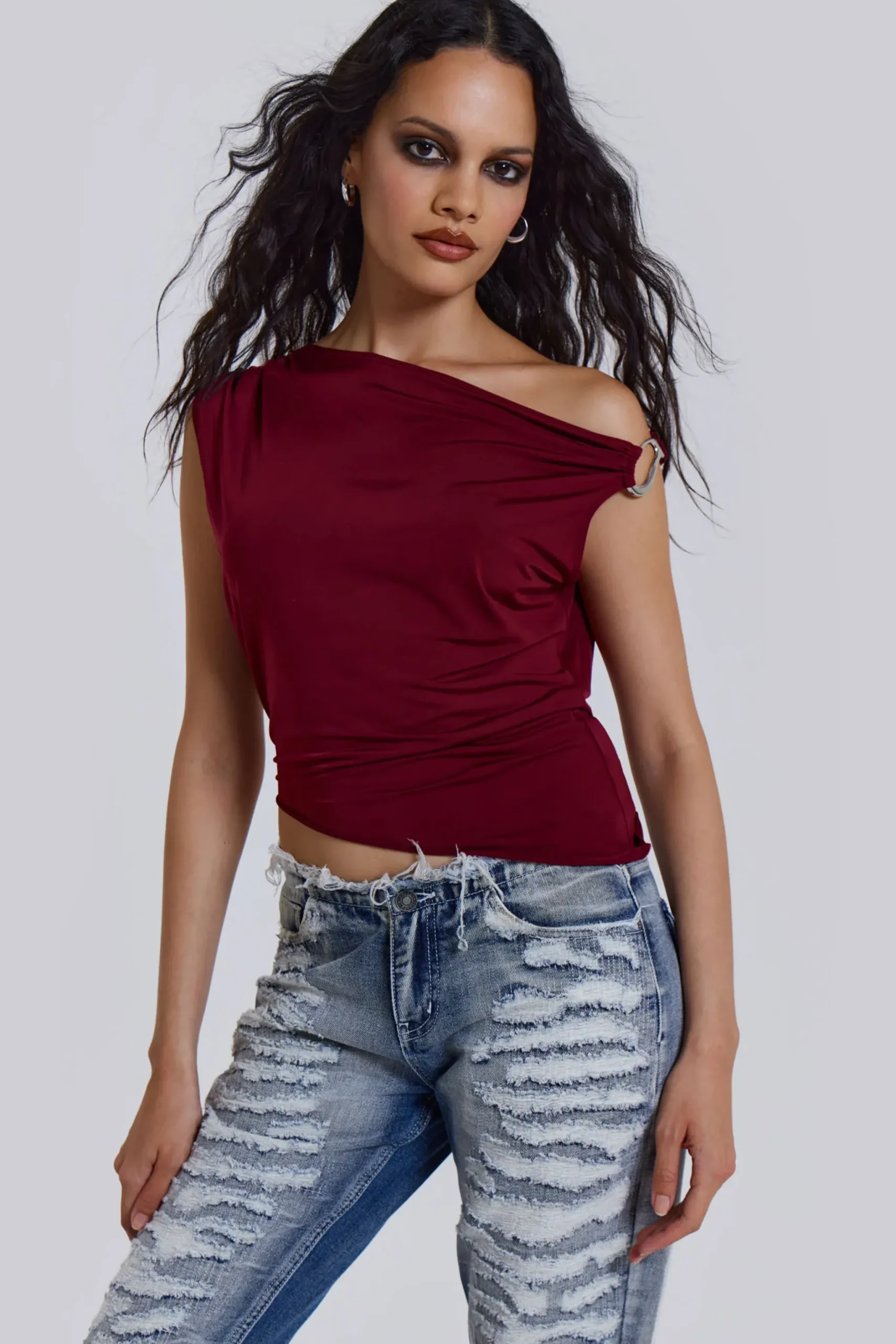 New Jaded London Dare To Drape Top In Red Wine