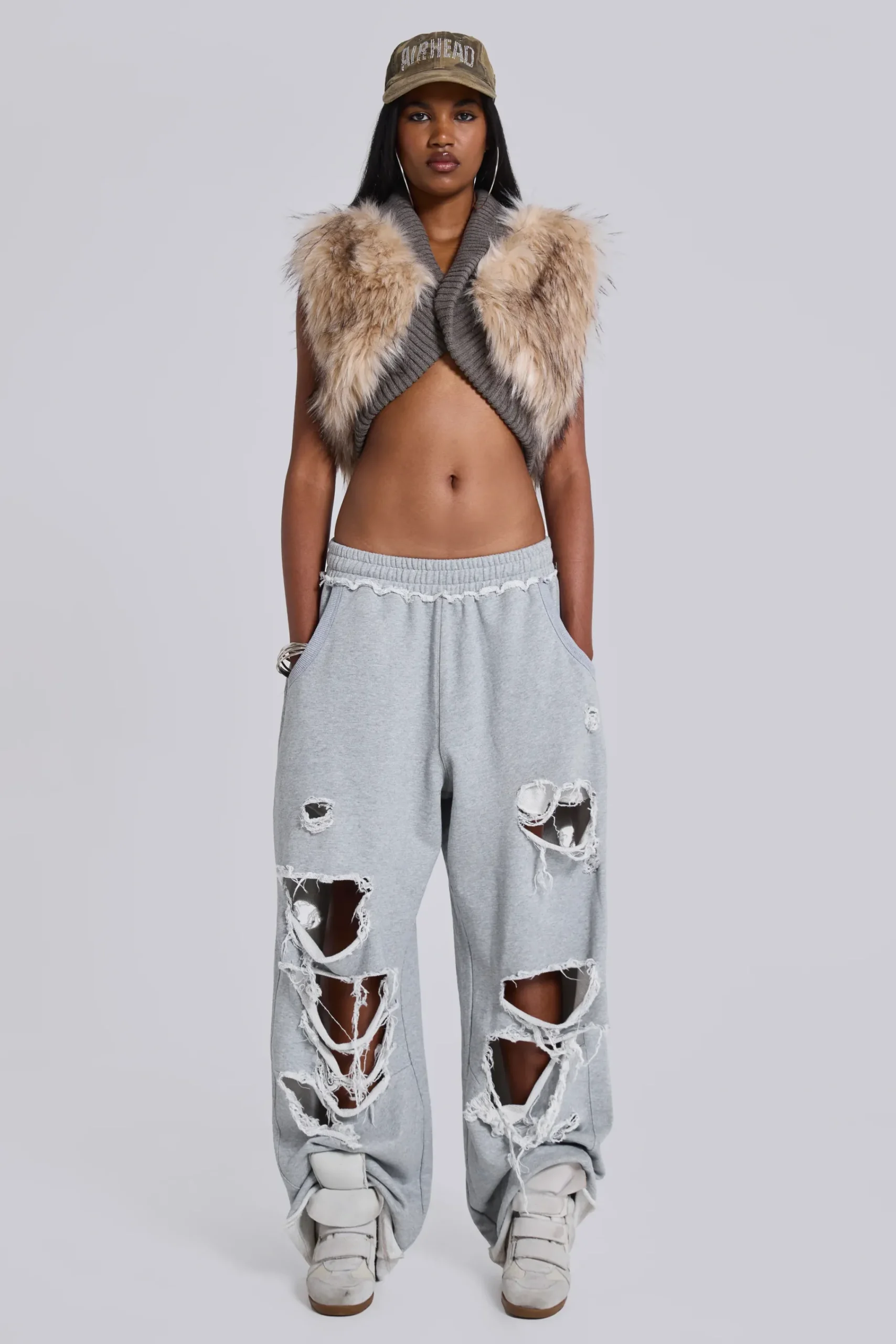 Cheap Jaded London Distressed Grey Marl Baggy Monster Joggers