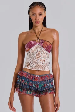 Fashion Jaded London Eliana Devore Knit Bandeau Top in White