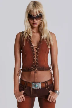 Outlet Jaded London Genesis Denim Lace Up Corset Top