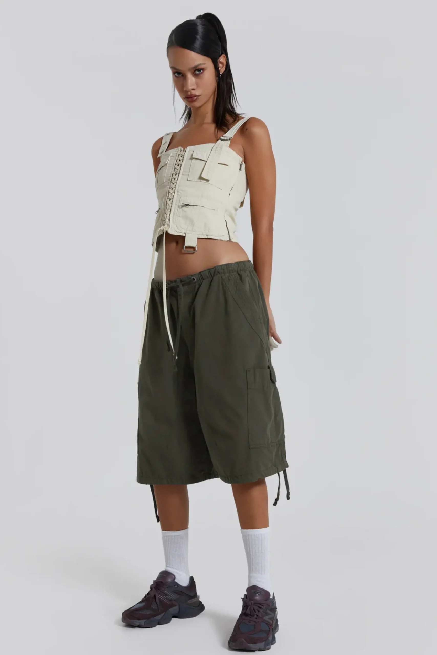 Hot Jaded London Khaki Parachute Cargo Shorts