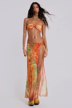 Discount Jaded London Mari Asymmetric Maxi Skirt With Rattan Trim