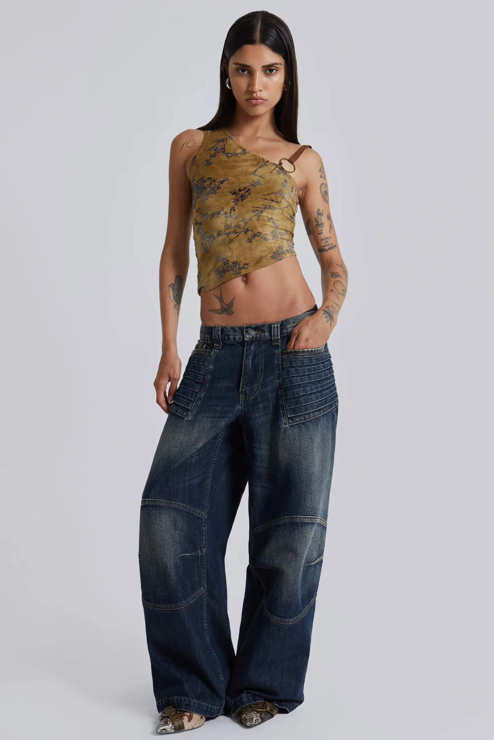 Outlet Jaded London Mid Blue Crash Biker Colossus Jeans