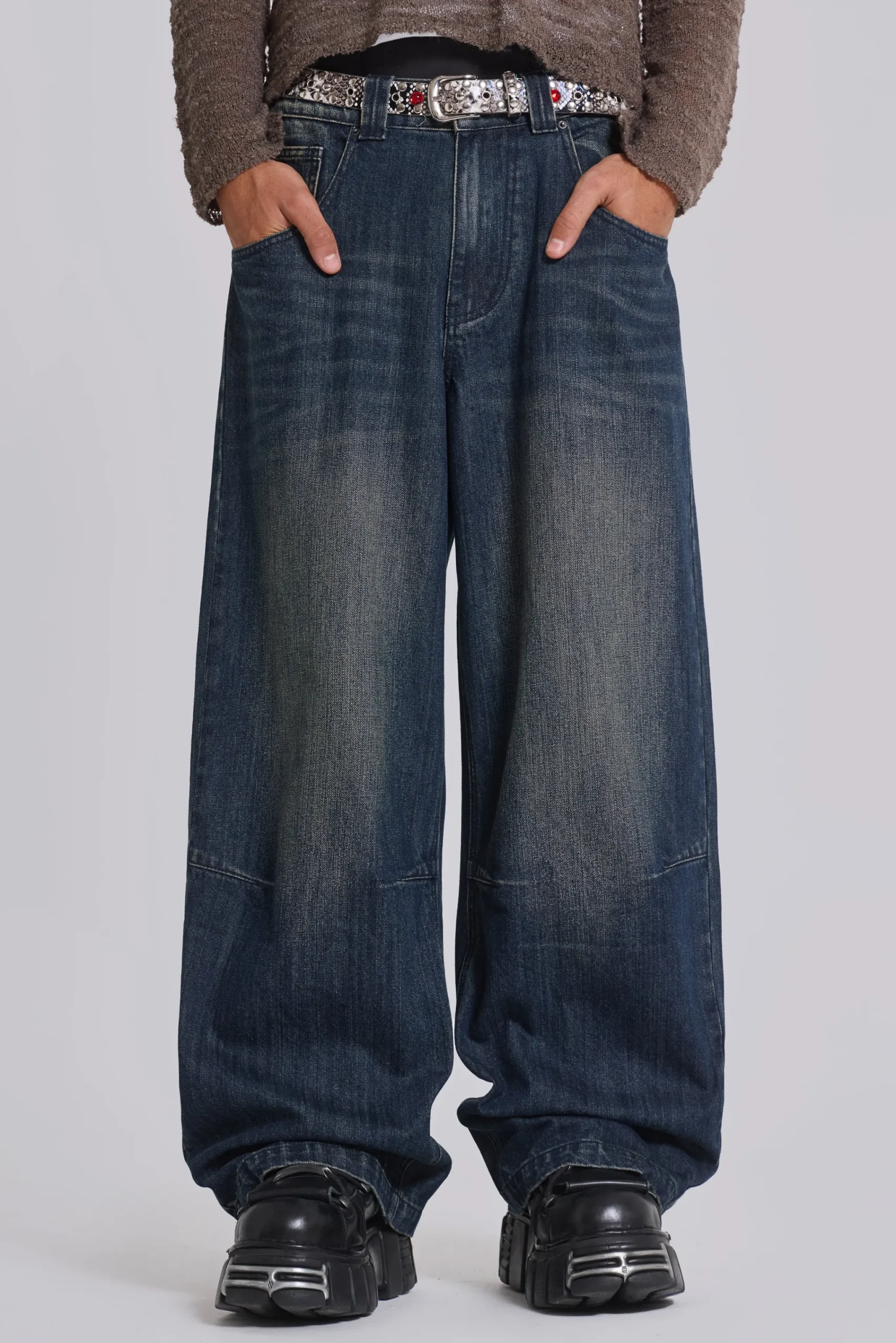 Cheap Jaded London Mid Blue Slub Colossus Jeans