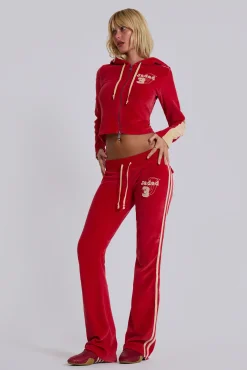 Best Sale Jaded London Red Three Velour Low-rise Bootcut Trousers