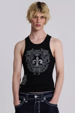 Cheap Jaded London Rock Revival Black Fleur De Lis Vest
