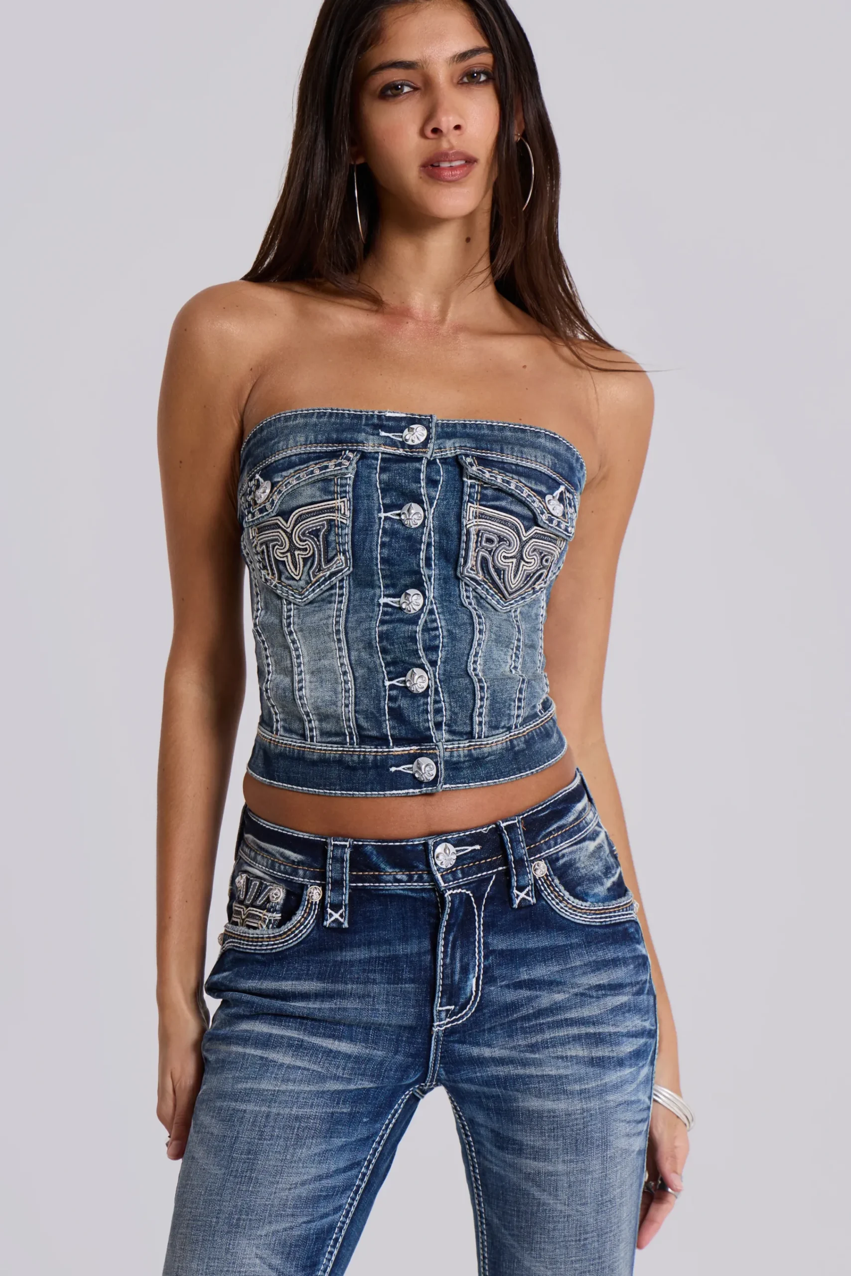 Discount Jaded London Rock Revival Denim Corset Top