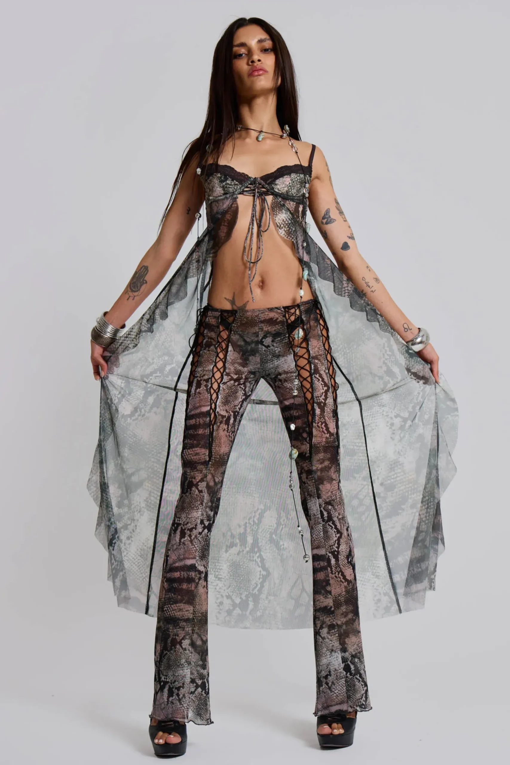 Sale Jaded London Snake Laced Mesh Trousers