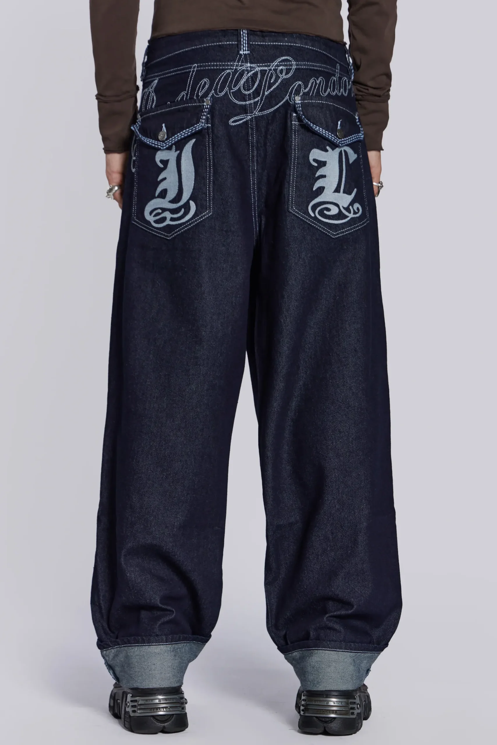 Clearance Jaded London Sonic Embroidered Baggy Jeans