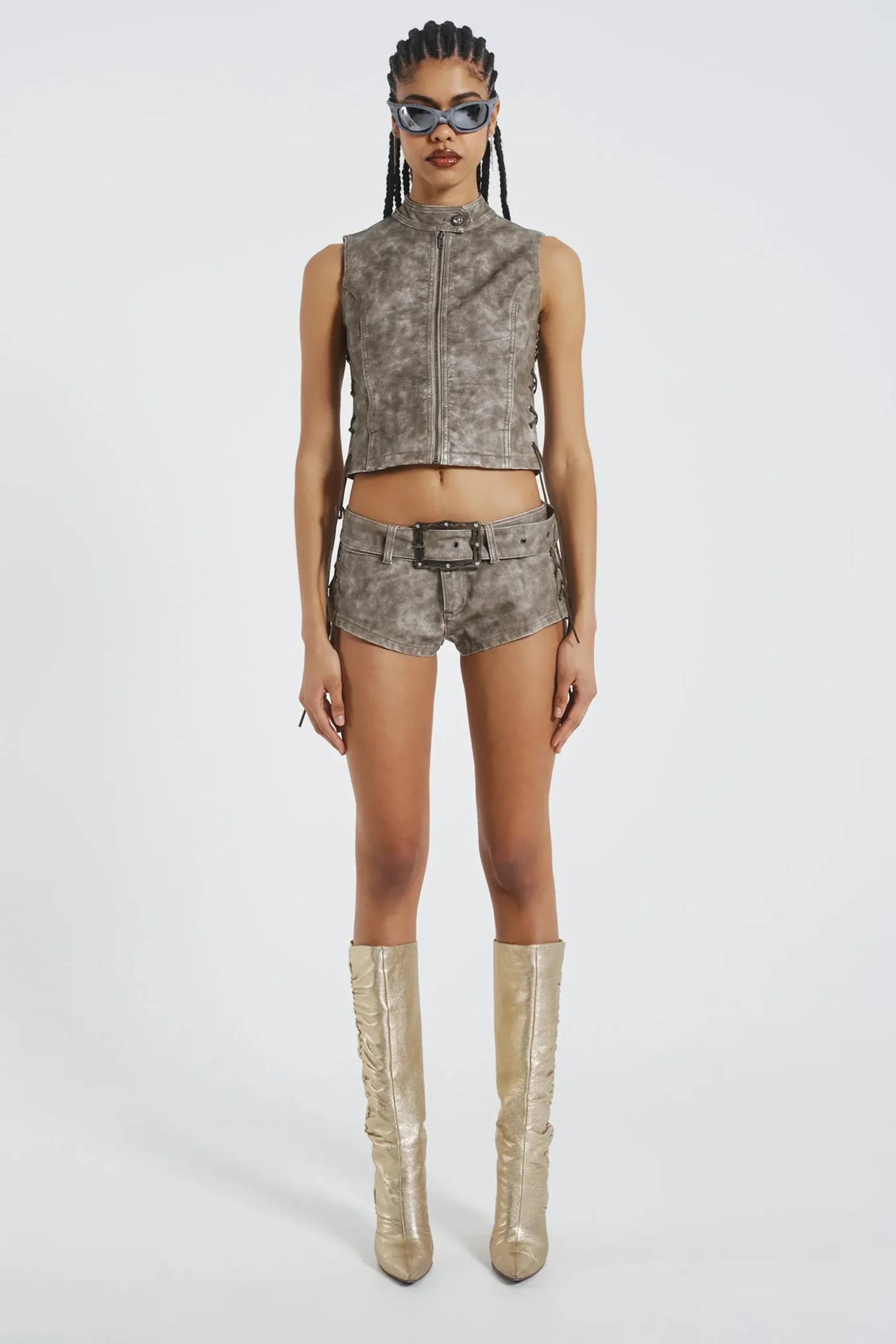 Outlet Jaded London Steel Lace Up Side PU Hot Pants