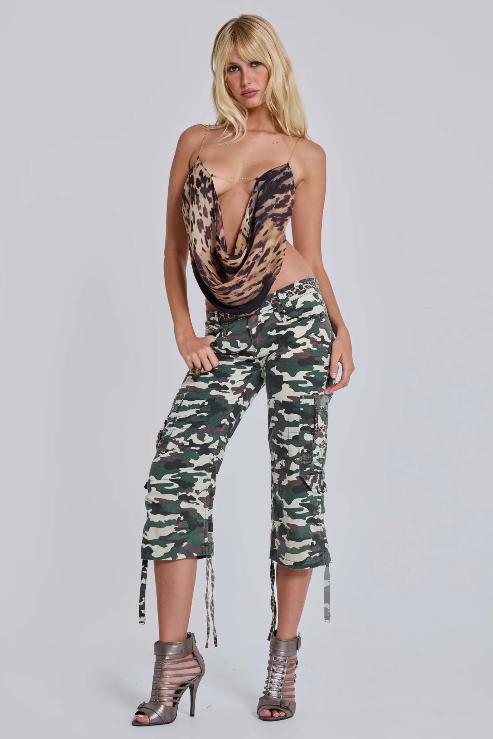 Sale Jaded London Stella Camo Leopard Cargo Capri Trousers