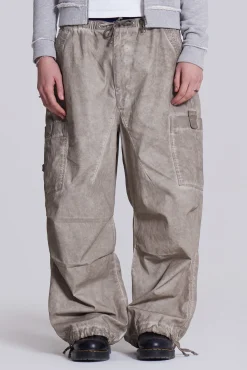 Discount Jaded London Stone Oil Wash Parachute Pants