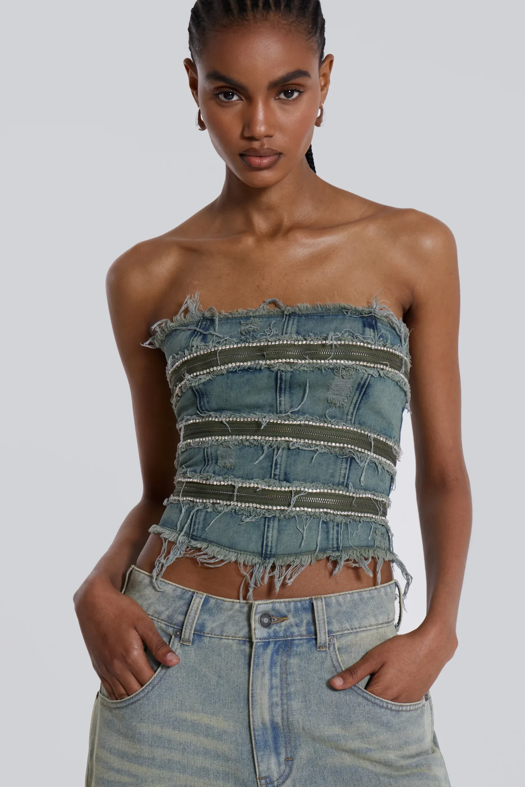 Discount Jaded London Sub-Rosa Denim Corset Top