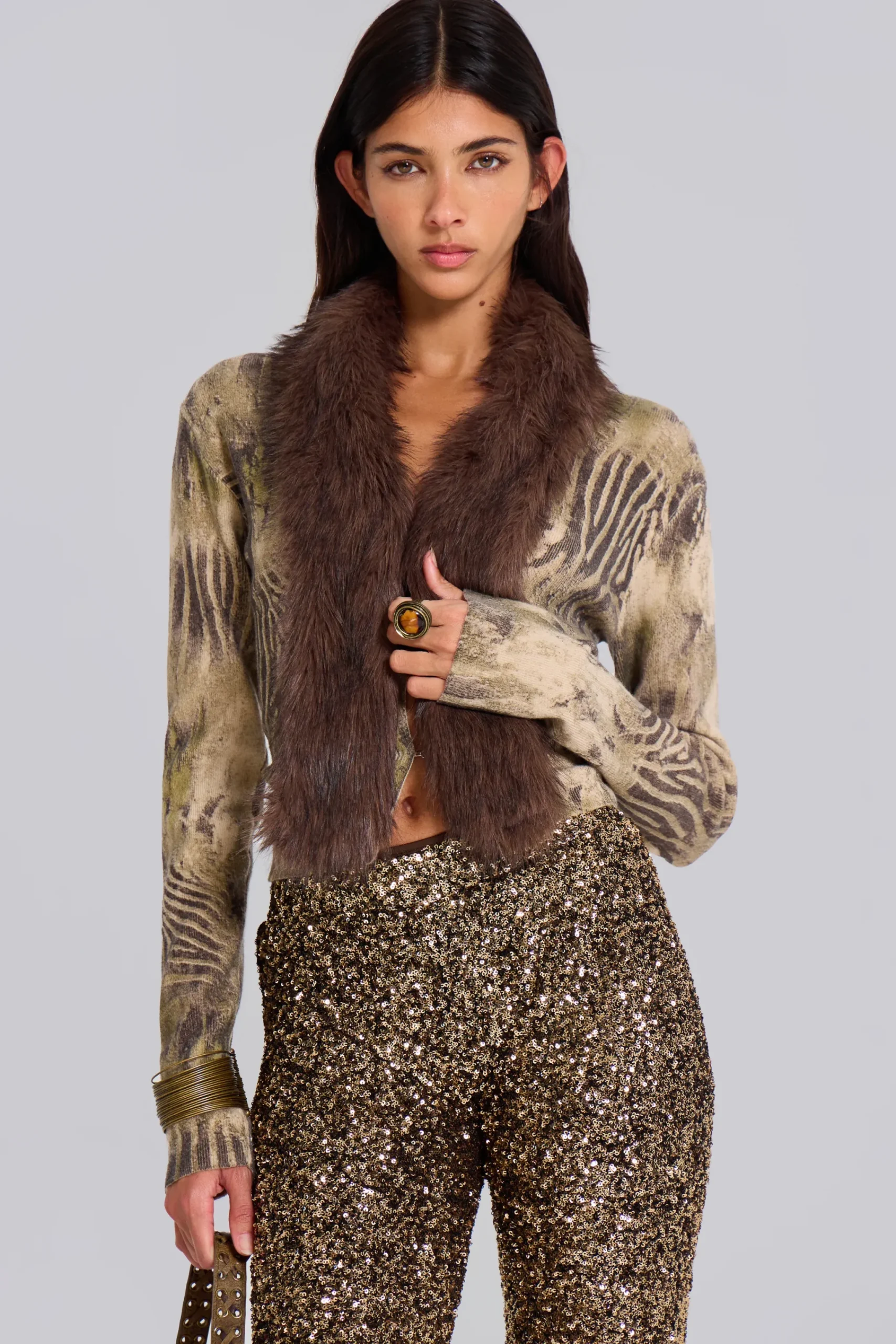 Online Jaded London Tana Fur Trim Cardigan