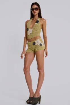 Hot Jaded London Vine Crochet Mini Shorts With Flower Detail