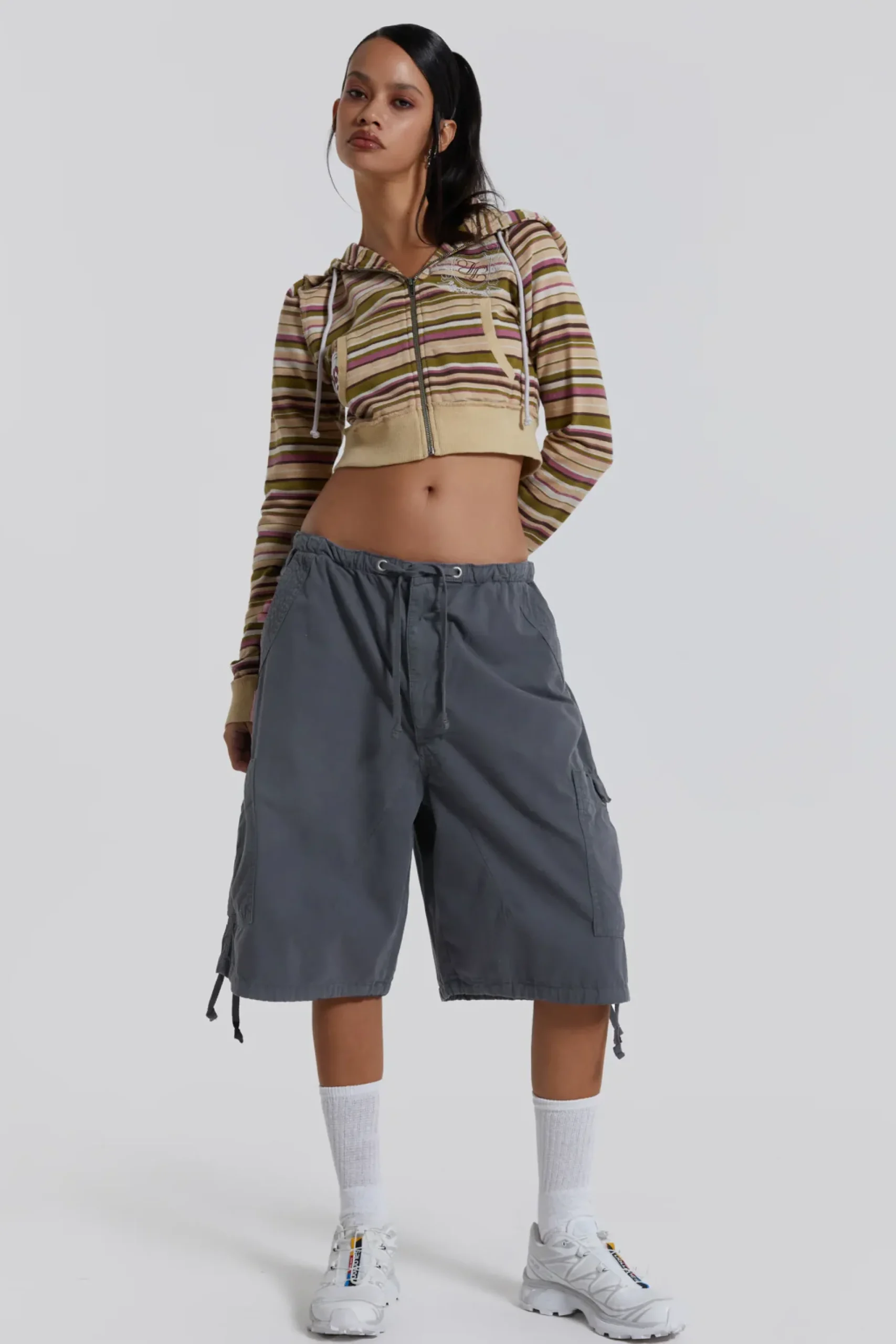 Cheap Jaded London Vintage Grey Parachute Cargo Shorts