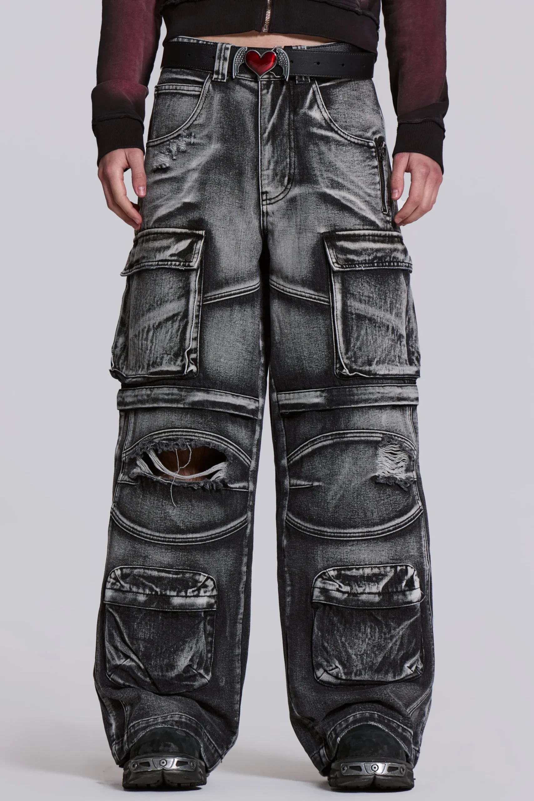 Online Jaded London Washed Black Apex Denim Cargos