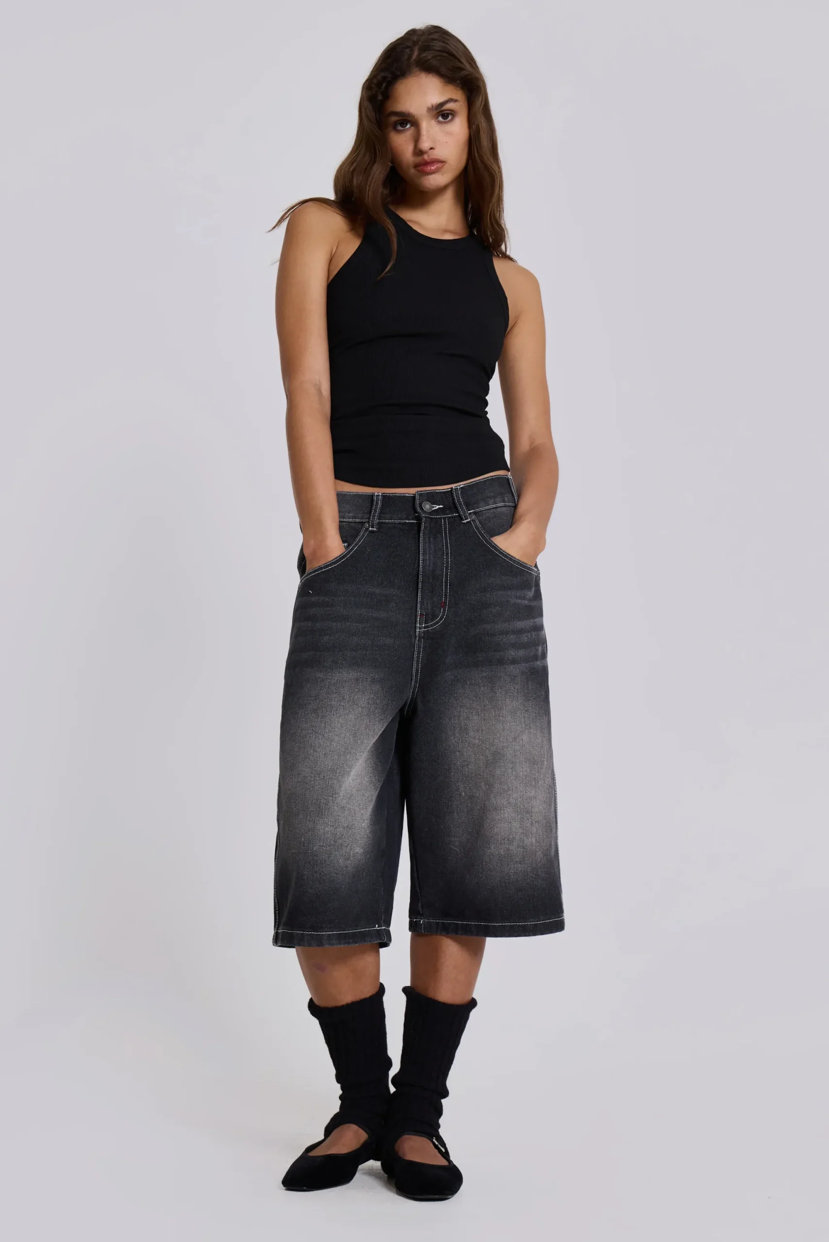 Cheap Jaded London Washed Black Jumbo Jorts