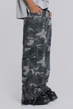 Fashion Jaded London Washed Black Trooper Camo Cargo Pant