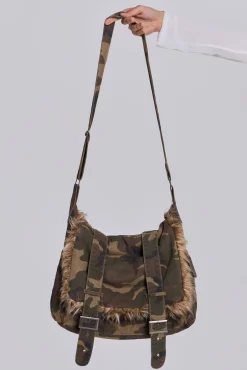 Cheap Jaded London WASHED CAMO FAUX FUR MESSENGER BAG