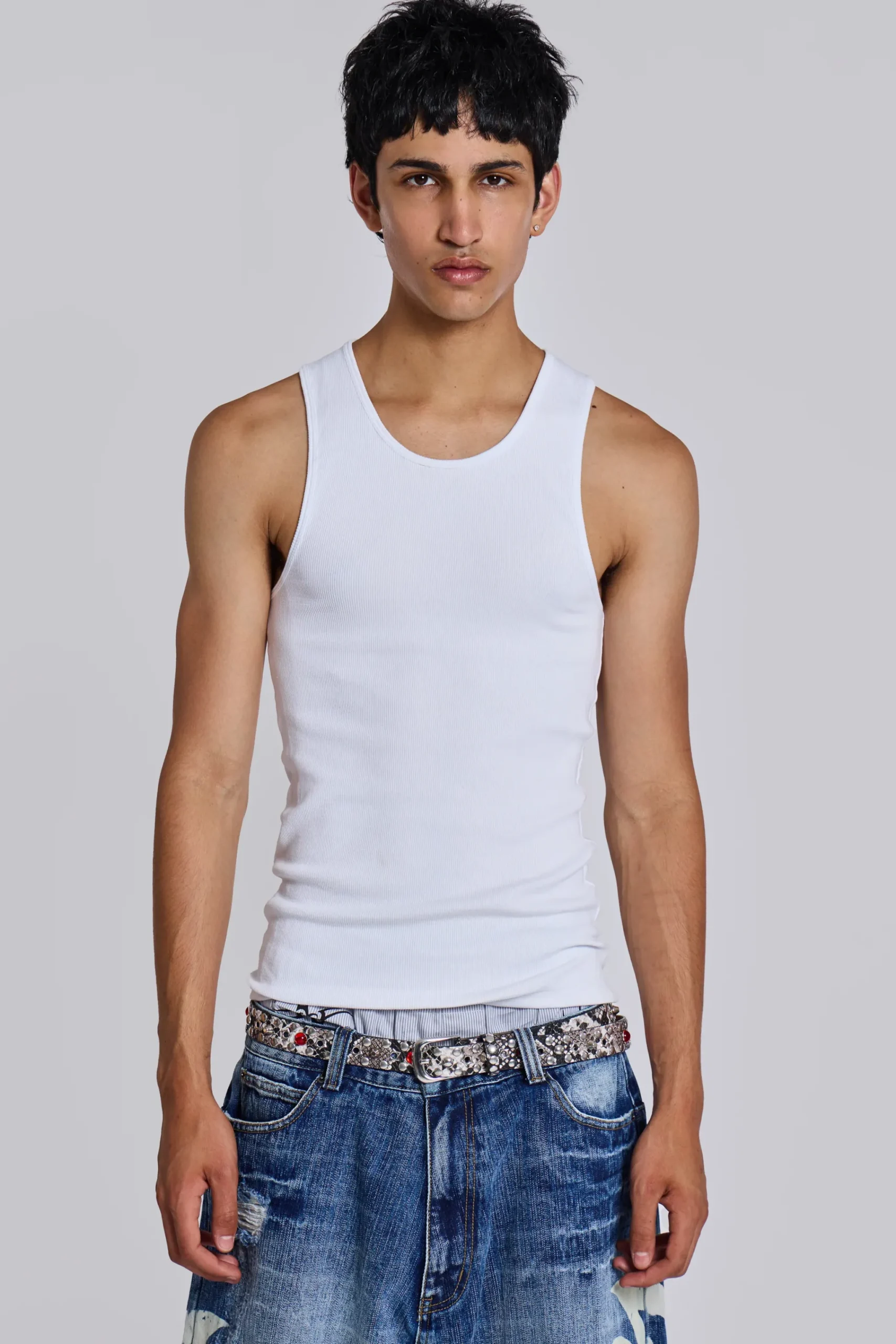 Shop Jaded London White Rib Full Length Vest