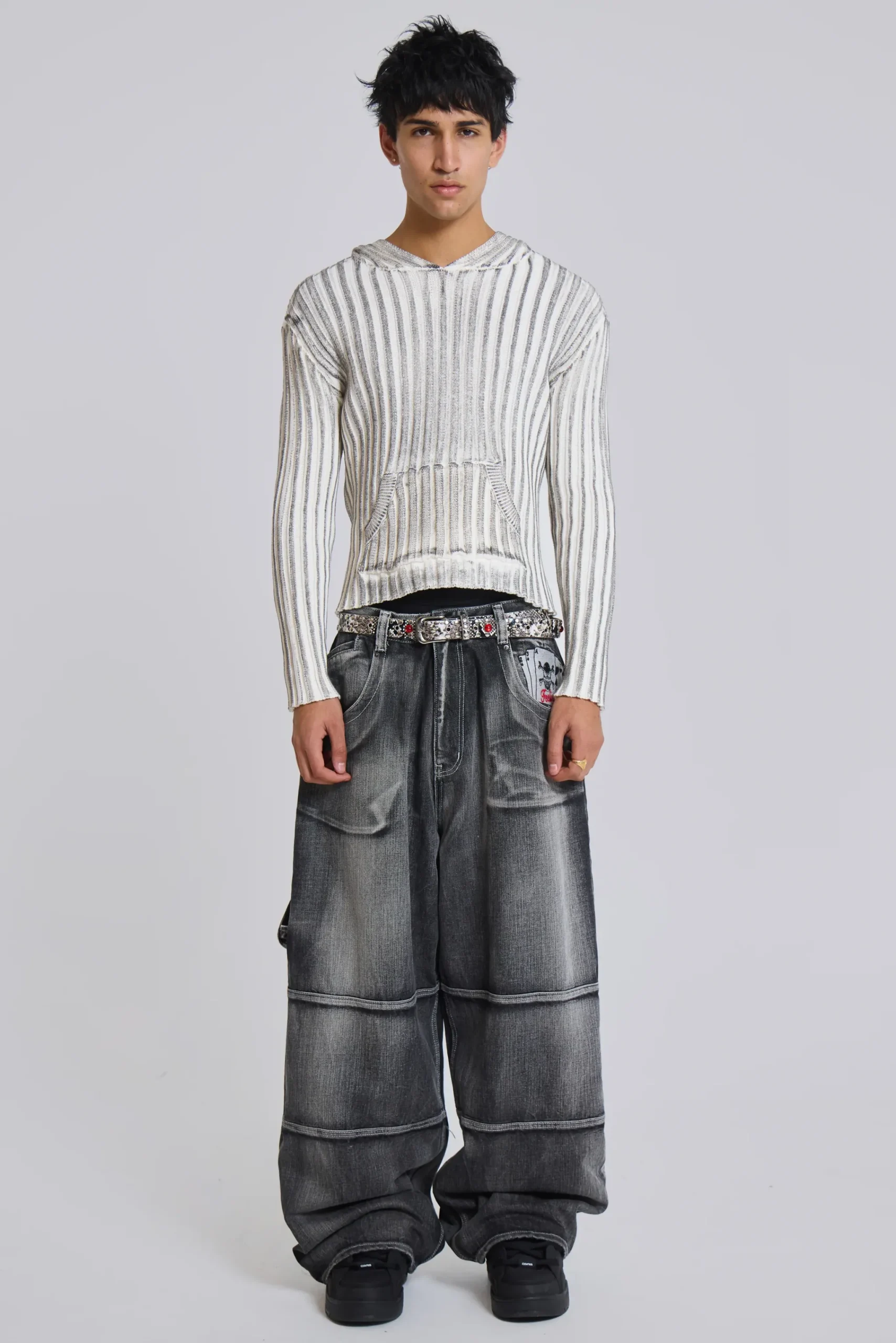 Discount Jaded London White Scrape Knit Hoodie