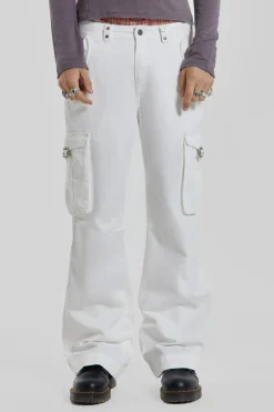 Cheap Jaded London White Straight Leg Cargo Trousers